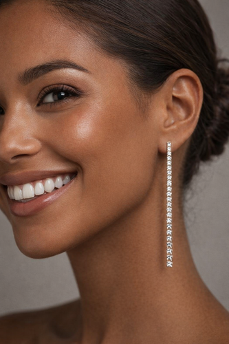 گوشواره تنیسی نقره نگین آیسکات آویز خطی بلند روی گوش مدل