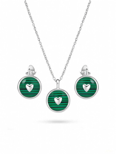 نیم ست نقره زنانه نگین مالاکیت سبز مدل قلب