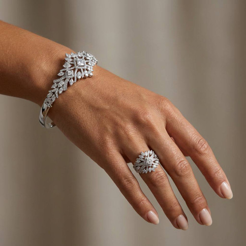 ست دستبند و انگشتر سلطنتی نقره زنانه