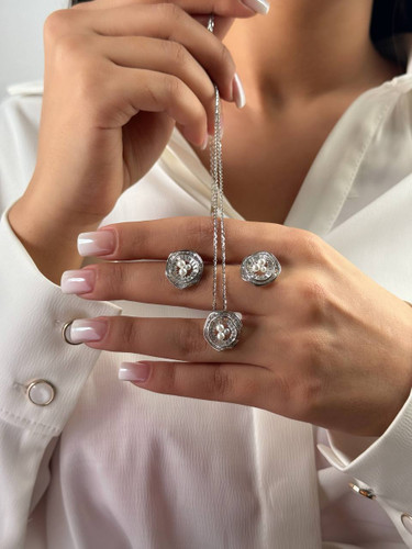 نیم ست جواهری مروارید زنانه نقره