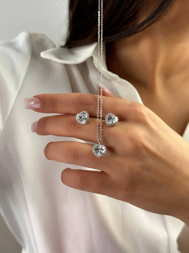 نیم ست مینیمال جواهری دخترانه مدل قلب جنس نقره