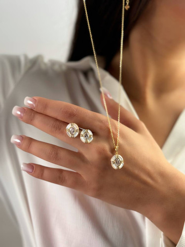 نیم ست جواهری صدفی مینیمال نقره زنانه