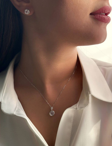 نیم ست زنانه مینمیال نقره نگین صورتی مدل کلاسیک