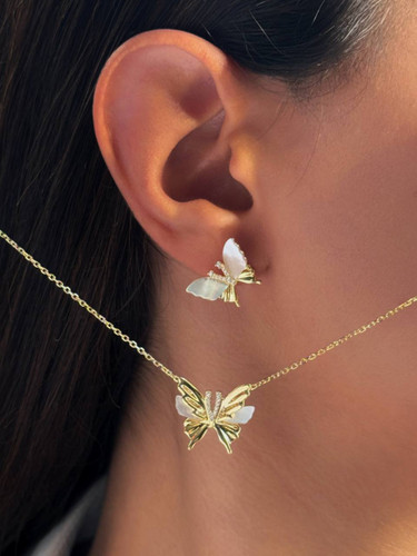 نیم ست دخترانه نقره مدل پروانه نمای طلا آبکاری طلا