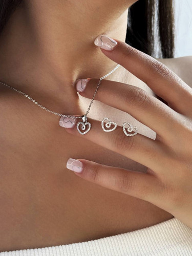 نیم ست مینیمال نقره زنانه مدل قلب