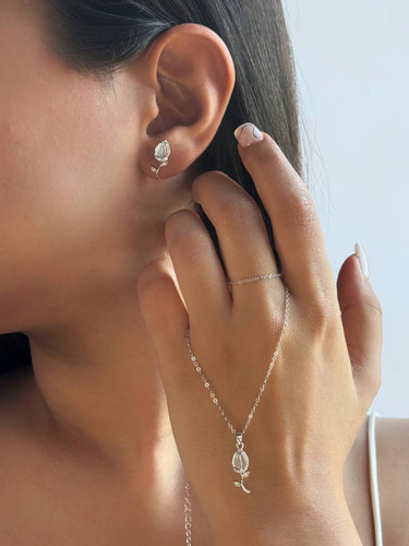 نیم ست مینیمال نقره مدل گل رز