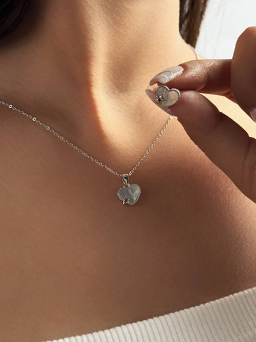 نیم ست مینیمال نقره طرح قلب نگین صدفی