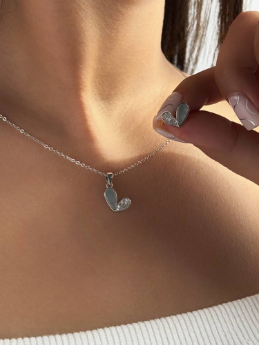 نیم ست مینیمال نقره طرح قلب نگین صدفی