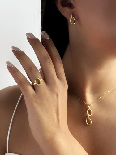 نیم ست نمای طلای نقره طرح دایره تو خالی