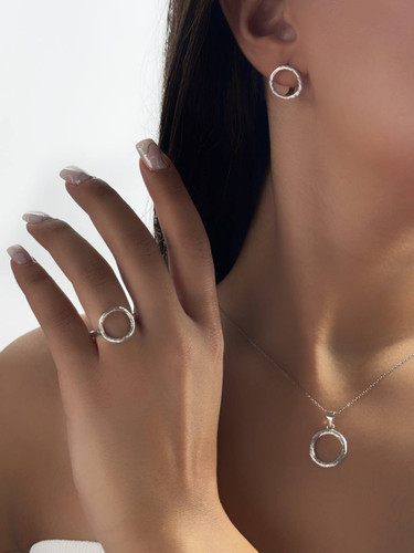 نیم ست نمای طلای نقره طرح دایره تو خالی