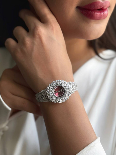 ساعت جواهری نقره زنانه صفحه زرشکی قرمز