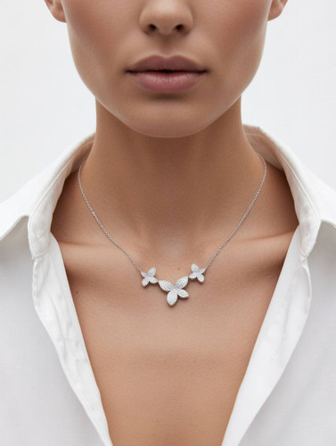 گردنبند زنانه نقره مدل ۳گل آبکاری طلا سفید